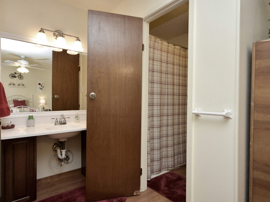 Red Bedroom Adjoining Bath
